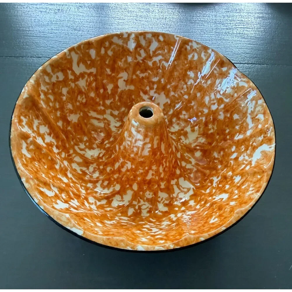 Vintage Stangl Town & Country Hand Painted Orange Sponge Jello Mold or Bundt Pan